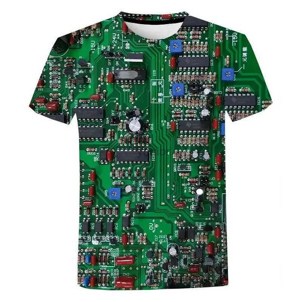 T-shirts masculins Nouveaux t-shirts électroniques Chip 3D CPU CPU Fashion imprimée Casual Short Men Femmes Harajuku Streetwear surdimensionné T-shirtl2425