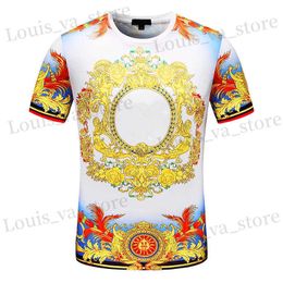 T-shirts masculins Nouveaux t-shirts baroques d'été de mode imprimé 3D T-shirt floral pour hommes et femmes Marque de luxe vintage Royal Golden Flower Camisetas T240419