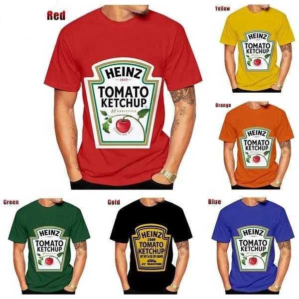 T-shirts masculins T-shirt de tomate d'été de la mode pour hommes et femmes strt mode décontracté hip-hop rond cou court slve top heinz ketchup t240506