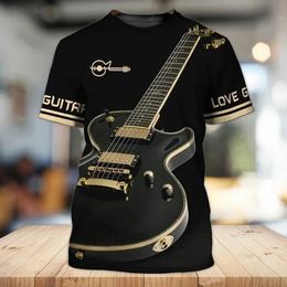 T-shirts masculins New Gibson Guitar Mens T-shirt Guitariste Rock chanteuse de rock Music School Design 3D Impression Vêtements Femmes Nom personnalisés T240506