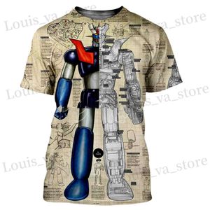 T-shirts masculins Nouveaux mecha à la mode chaude Clocl Mazinger Z Mens and Womens Cool 3D T-shirts imprimés Summer Harajuku Style Strt Plus Tize Tops T240419