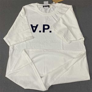 T-shirts voor heren Nieuwe Japanse en Koreaanse stroomomgevoegde omgekeerde een patroon AP Druk 100% katoenen los t-shirt voor mannen en vrouwenparen T240423