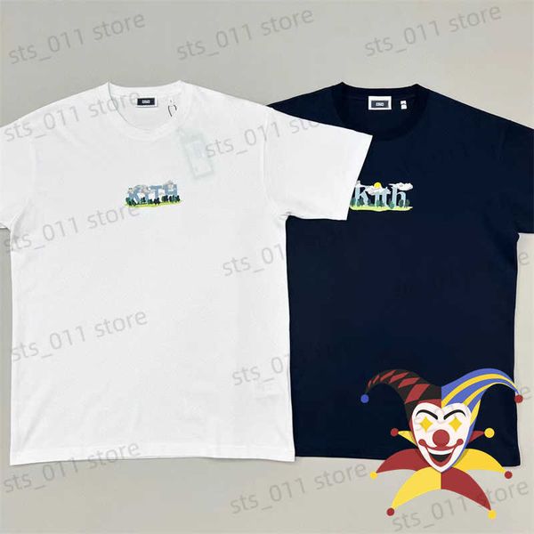 Camisetas para hombres New Kith Camiseta Mujeres 1 1 Camiseta azul de la mejor calidad de la mejor calidad y la camiseta de la nube blanca Tops T230419