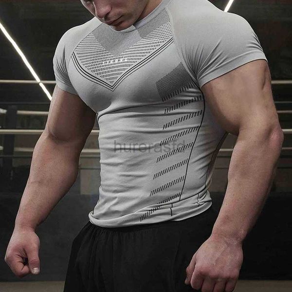 Camisetas para hombres Camiseta de gimnasio New Men Alta elasticidad Fitness Fitness rápido seco, manga corta, hombre deportivo tops casuales tendencia corriendo 2447