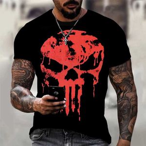 T-shirts masculins nouveaux hommes T-shirt horreur 3D Blood Skull Printing O-Leck T-shirt Unitly Specific Cartoon Shirt Harajuku Sk8 Unisexe T-shirt surdimensionné T240425