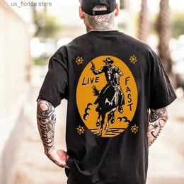 T-shirts pour hommes Nouveaux hommes T-shirt court Slve Tops Skull Graphic Apparel Harajuku Strtwear O-Cou surdimensionné Summer Men T Cowboy Vêtements 2023 Y240314