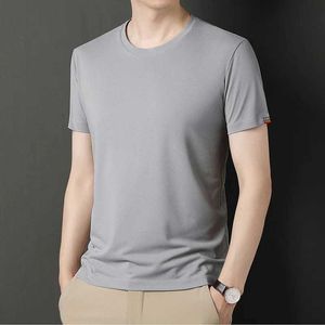T-shirts masculins Nouveaux hommes couleurs rondes couleurs de couleur un t-shirt à manches courtes avec poignets marron H24050 élastique à la mode et confortable H240508