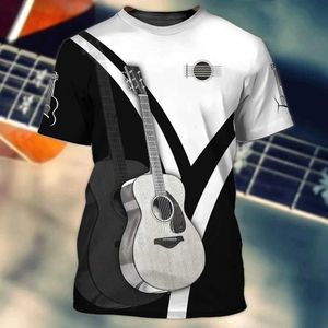 T-shirts voor heren nieuwe heren t-shirt gitaarliefhebber 3D print hiphop korte slev ts popmuziekstijl oversized tops strt harajuku heren kleding t240505