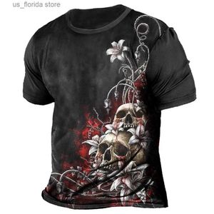 T-shirts pour hommes Nouveau T-shirt pour hommes Horreur Crâne Graphique Court Slve Ts O-Cou Vintage Sweat-shirt Été Chemise Lâche Personnalisé Hommes Vêtements Y240314