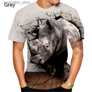 T-shirts pour hommes Nouveaux produits Impression 3D Rhino T-shirt Populaire Nouveauté Tops d'été pour hommes et femmes L240304