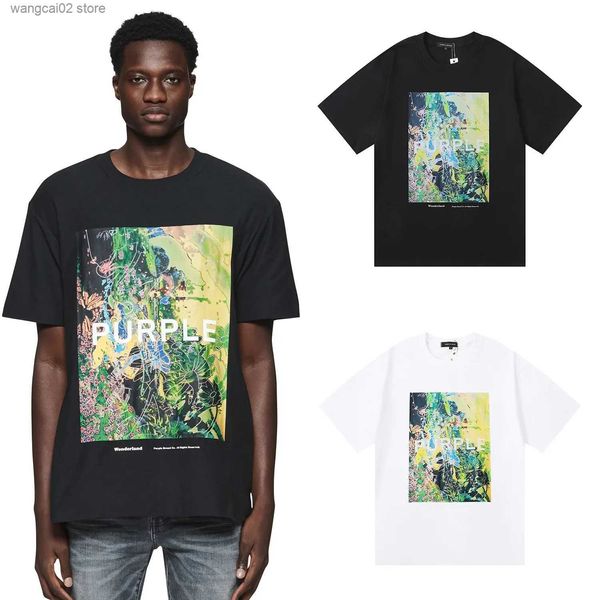 Camisetas para hombres Nueva marca púrpura 1 1 verano 2024 marea grn vegetación impresión casual micro estiramiento camiseta hombres y mujeres T240401