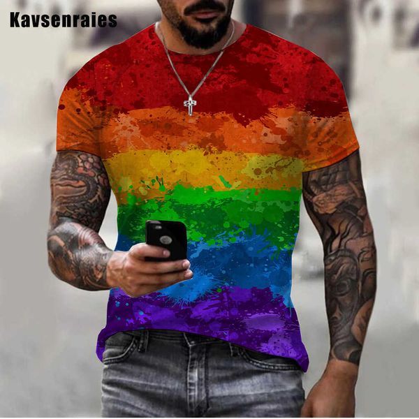 T-shirts pour hommes New Rainbow Paint Splatter Print T-shirt Hommes Femmes Summer Hipster Encre colorée 3D T-shirt Unisex Street Harajuku Tops surdimensionnés T230103