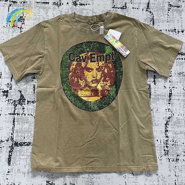 Camisetas de hombre Nuevo estilo Estampado de personajes ambiguos Cavempt Camiseta Hombre Mujer Algodón Vintage Lavado Batik Marrón Carbón Gris Cav Empt C.E Camiseta