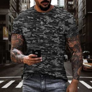 T-shirts pour hommes Nouvel été 3D imprimé camouflage sport hommes mode T-shirt 2022 hommes O cou décontracté manches courtes L240304