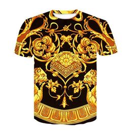 T-shirts pour hommes Nouvel été T-shirt baroque T-shirt à impression numérique 3D hommes / femmes luxe vintage imprimé royal fleur dorée marque T-shirt camisetas G230309