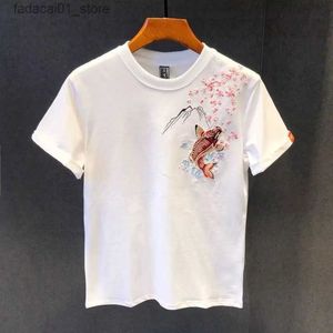 T-shirts masculins Nouveaux t-shirts koi brodés de style chinois d'été