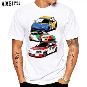 T-shirts voor heren Nieuwe Summer Fashion Men Korte Slve Japan Classic Car Civic EG6 Print T-shirt grappige jongen Casual tops Harajuku Man White TS T240425