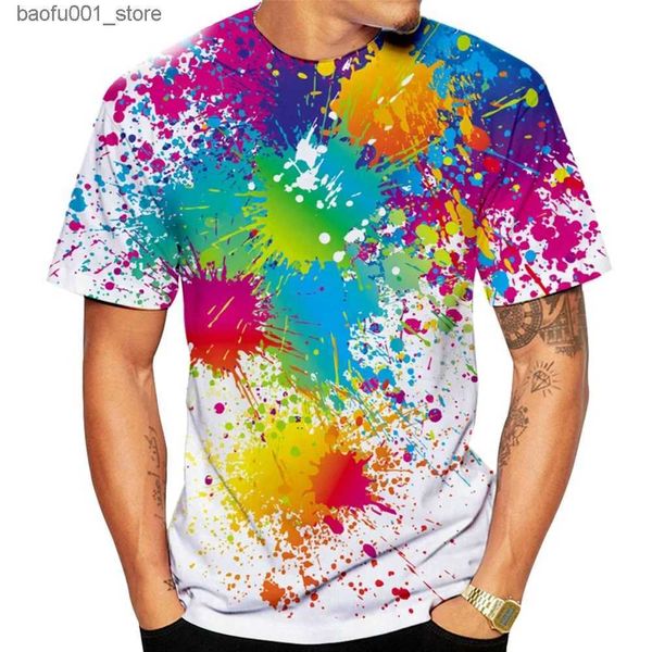 Camisetas para hombres Nueva moda de verano Rainbow Paint Splatter Tie-dye Camiseta impresa en 3D Hombres Mujeres Camiseta casual Streetwear Tops de gran tamaño Camiseta Q240220