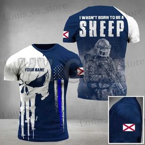 T-shirts masculins nouveaux vétérans de la mode d'été Police de l'Alabama personnalisée Je ne suis pas né pour être SHP 3D partout sur les chemises Tops imprimés Unisexe T240419