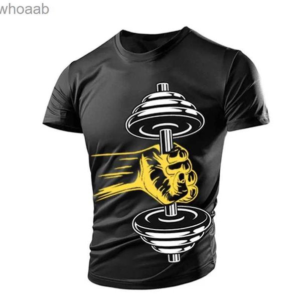 Camisetas para hombres Nuevo Verano Gimnasio Mancuernas Casual Tough Guy Muscle Camiseta para hombre Impresión 3D Transpirable Deportes ligeros Secado rápido Mangas cortas 240130