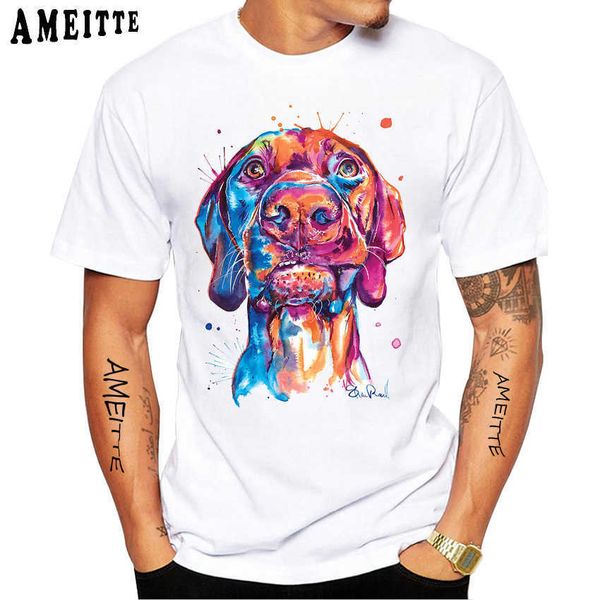 T-shirt da uomo New Summer Men manica corta divertente Vizsla T-shirt con stampa Fashion White Casual Tops Hip Hop Dog Design Cool Boy Tees 022223H