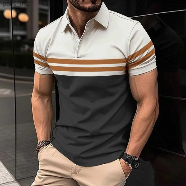 Camisetas para hombres New Summer Mens Polo de manga corta Polos de moda Fashionable Strip Strip Mens Breatable Camiseta Transportable Partido para hombres Top YQ240415