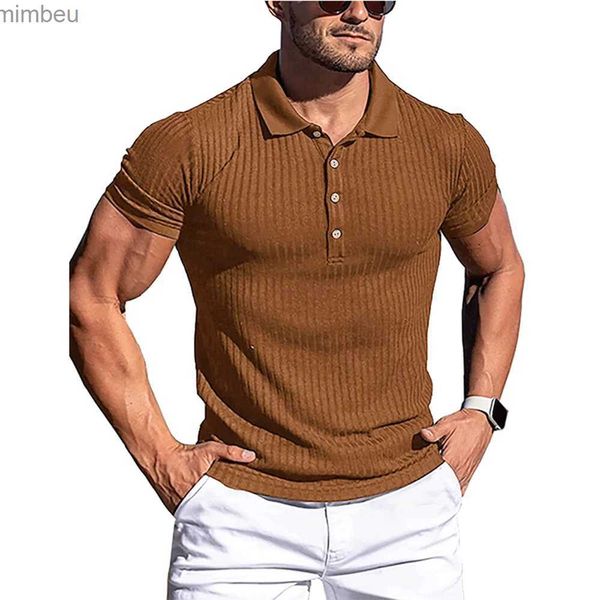 T-shirts pour hommes Nouveau Polo d'été Hommes Solid Stripe Fitness Élasticité Polos à manches courtes pour hommes Mode Col montant Chemises pour hommes L240110