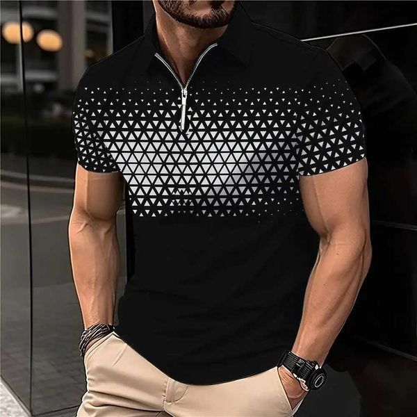 Camisetas para hombres nuevas camisetas de verano para hombres 2023 Collar de manga corta Carta de cuello Impresión Botón Polo rayado Camas de moda Tops 2443