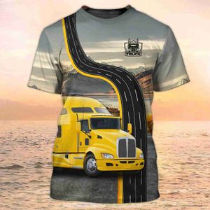 T-shirts voor heren nieuwe trucker shirt heren t-shirt 3D truck print uniform kort mouw tops 2024 Harajuku kleding zomer o nek oversized pulloverl2425