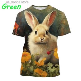 T-shirts voor heren Nieuwste mode Grappig schattig en cool konijn 3D bedrukt T-shirt Casual korte Slve persoonlijkheid Hiphop Tops Heren T-shirts kleding Y240321