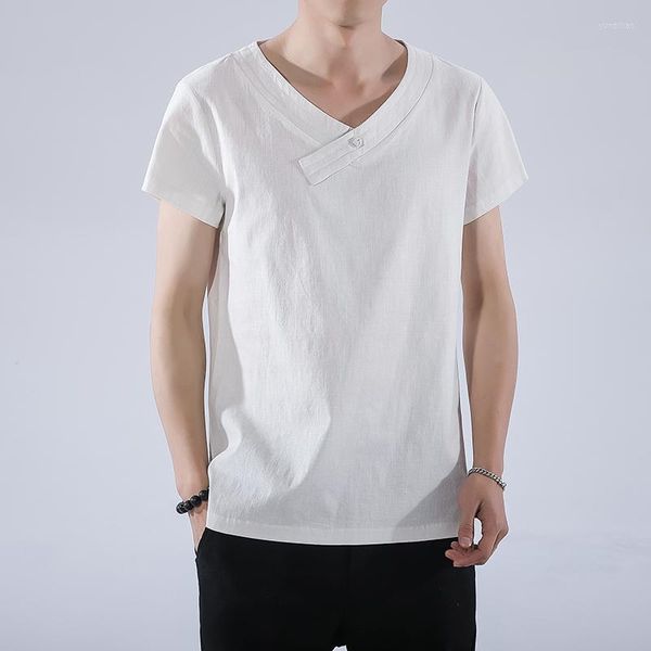 T-shirts pour hommes bel été décontracté Style chinois coton lin hommes t-shirt Streewear Vintage Harajuku T-shirts hommes solide mâle vêtements chemise