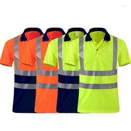 Camisetas para hombre, Polo reflectante de seguridad para trabajo nocturno, camiseta de manga corta de secado rápido, ropa protectora para trabajo de construcción