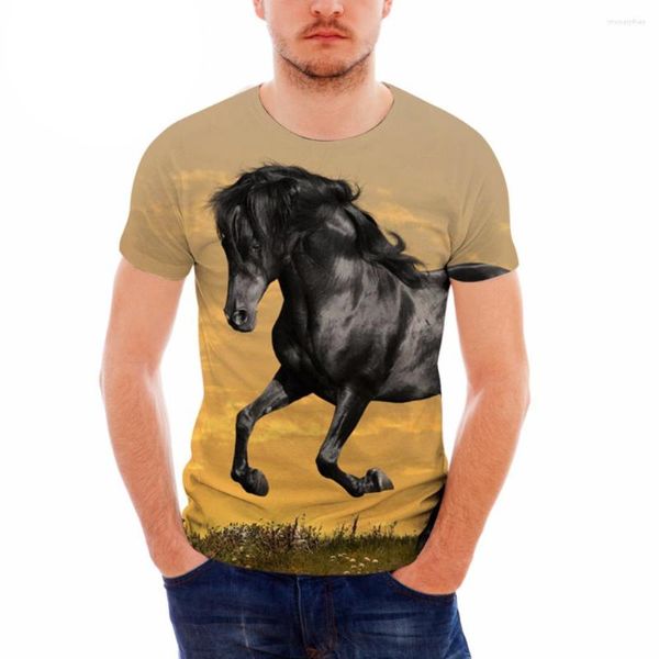 T-shirts masculins nuissydesignens t-shirt Vêtements masculins 3d Crazy Horse Shirt causal O-Neck Hommes adolescents Tops Tee Tshirt Animal Cool
