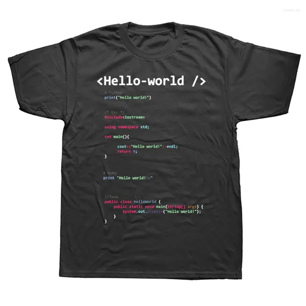 Camisetas para hombre, novedad, impresionante Hello World Geek Team programador gráfico, ropa informal de algodón, regalos de cumpleaños de manga corta, camiseta de verano