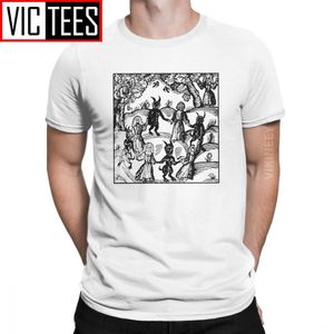 Heren t shirts nieuwigheid dance met de duivel t -shirt mannen pure katoenen t -shirt schedel geit Boheemse pagan wiccan horror groothandel kleding 230419