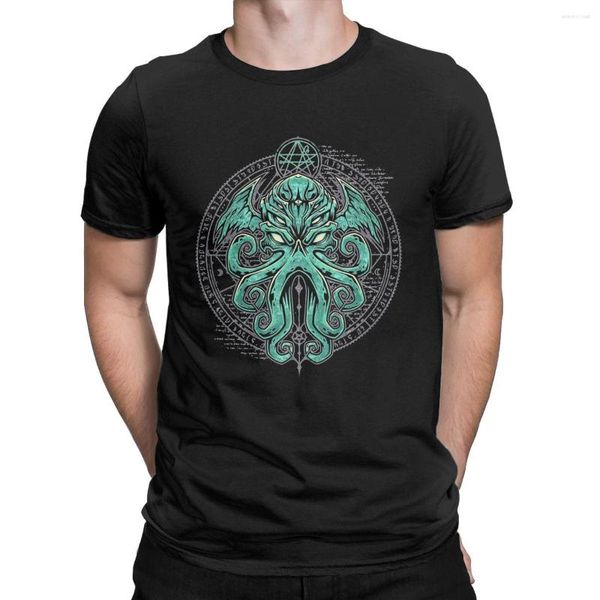 Camisetas de hombre novedad gran Cthulhu camisa de hombre cuello redondo algodón Lovecraft Horror Mythos Anime manga corta ropa impresa