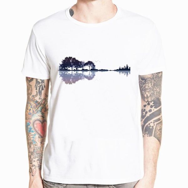 T-shirts pour hommes nouveauté Nature guitare chemise hommes mode été Style Instrument de musique arbre Silhouette ukulélé forme t-shirt hauts S-5XL