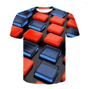 Camisetas para hombre Camiseta con patrón novedoso para hombre/mujer 3D rojo negro Unisex cuadrado geométrico estampado ropa informal de manga corta