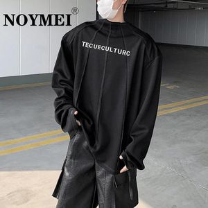 T-shirts masculins noymei lettre en métal imprime à la mode rond à manches longues t-shirt décoration rayée mâle noir top wa4180