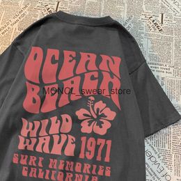 Camisetas para hombres Ocean Beach Wild Wave 1971 Surf Memory California Mens Top Camiseta grande Algodón de verano Floos Casual H240408