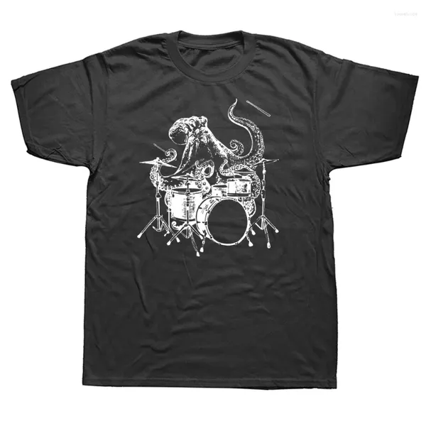 T-shirts pour hommes poulpe jouant de la batterie batteur tambour musicien groupe graphique Streetwear à manches courtes cadeaux d'anniversaire T-shirt d'été