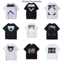 Camisetas para hombre Off Trendy White Spray Painted Arrow Print Short T-shirt Hombres y mujeres amantes Loose Round Neck Half Sleeve Printed TOVR
