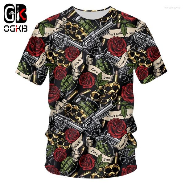 T-shirts pour hommes OGKB 3D Gun And Red Rose Imprimé Tshirt Homme O-cou Été Qualité Terreur À Manches Courtes Hip Hop Harajuku Top Drop Ship