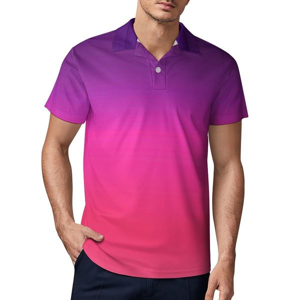 Camisetas de hombre Ombre Abstract Polo Shirt Neon Purple and Pink Casual Shirt Daily Fashion T-Shirts Hombre Manga corta Turn Down Collar Polo-Shirts 230313