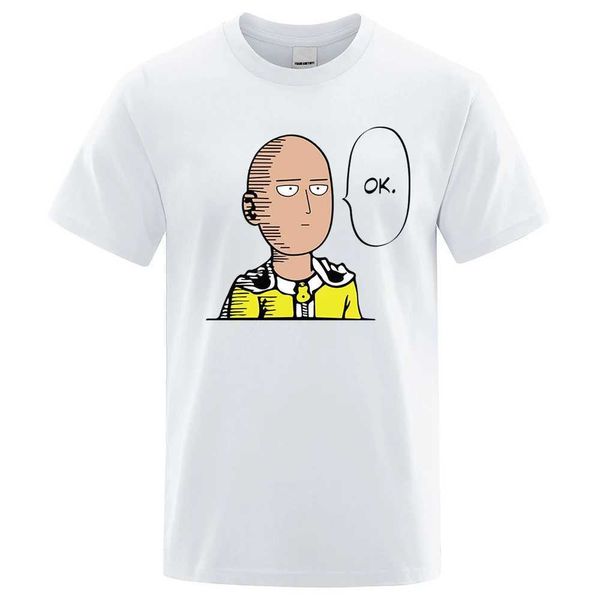 T-shirts masculins un punch man say ok cartoon t-shirts masculin t-shirts hip hop crewneck court slve coton d'été tops décontracté t-shirts surdimensionnés pour hommes y240429