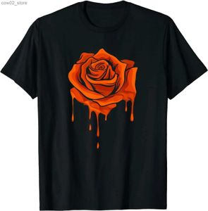 T-shirts pour hommes Orange Melting R0SE Jardin Fleur Pur Coton T-shirt Hommes Casual T-shirts à manches courtes Tops Dropshipping Q240201