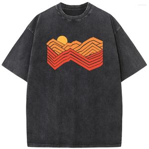Heren T-shirts Orange Mountain T-shirt met korte mouwen Mode Casual gewassen vintage zomer katoen gebleekt T-shirt