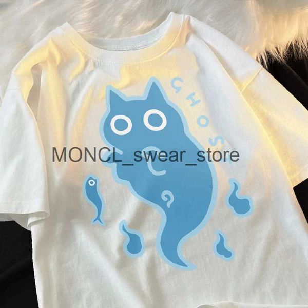 T-shirts pour hommes Original japonais à la mode marque chat bleu fantôme imprimé lâche à manches courtes hommes et femmes couple tenue tout-match top à manches courtes h24130