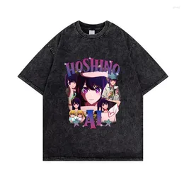 Mannen T-shirts Oshi Geen Ko Ai Hoshino Vintage Anime Gewassen Tees Oversized T-shirt Streetwear Manga T-shirt Mannen