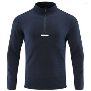 T-shirts voor heren buiten sport lange mouwen elastische heren elastisch ademende snel drogende sport vrije tijd ritssluiting klimmen camping coatsman's MIL